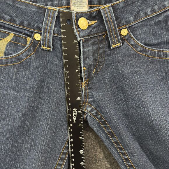 True Religion Joey Jeans Women's 25 Blue Flare Made in USA Distressed Stitching - Picture 6 of 12